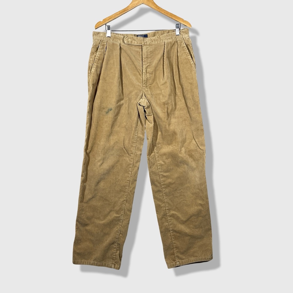Polo Ralph Lauren Corduroy Pants Mens 34 Tan Vintage Pleated Preppy USA